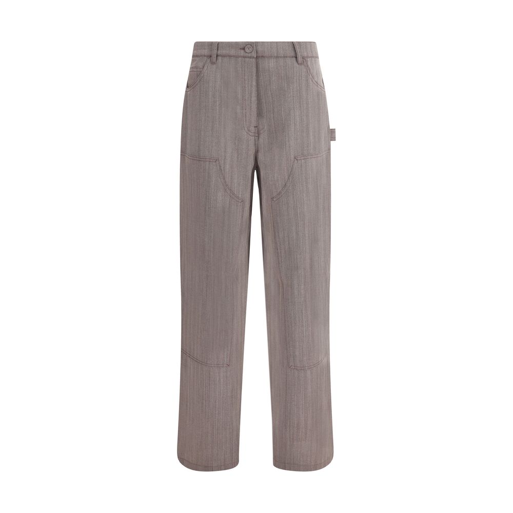 Brown Fleece Wool Casual Pants