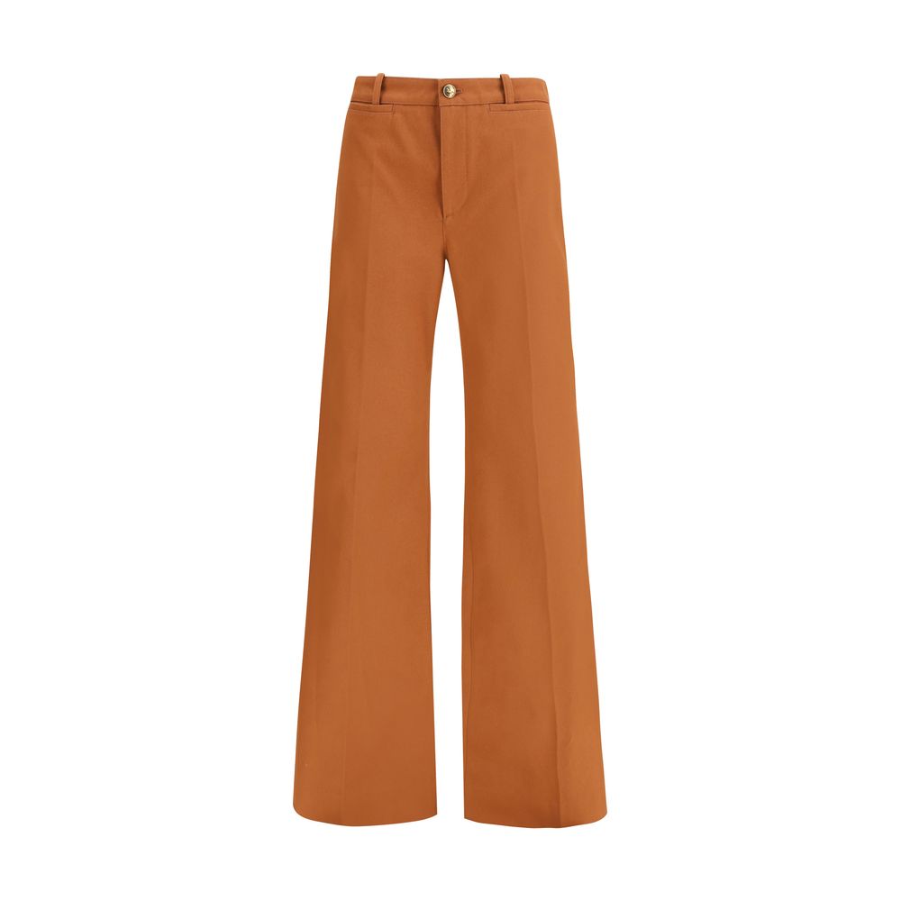 Brown Cotton Flared Pants
