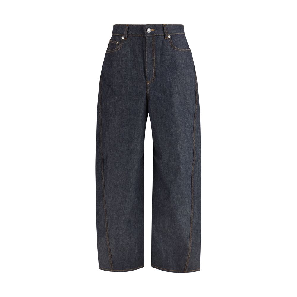 Blue Cotton Casual Pants