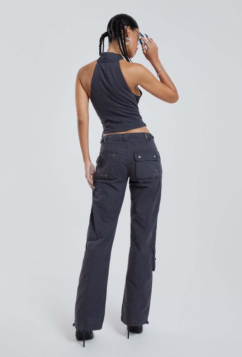 Vintage graue Low-Rise-Cargohose