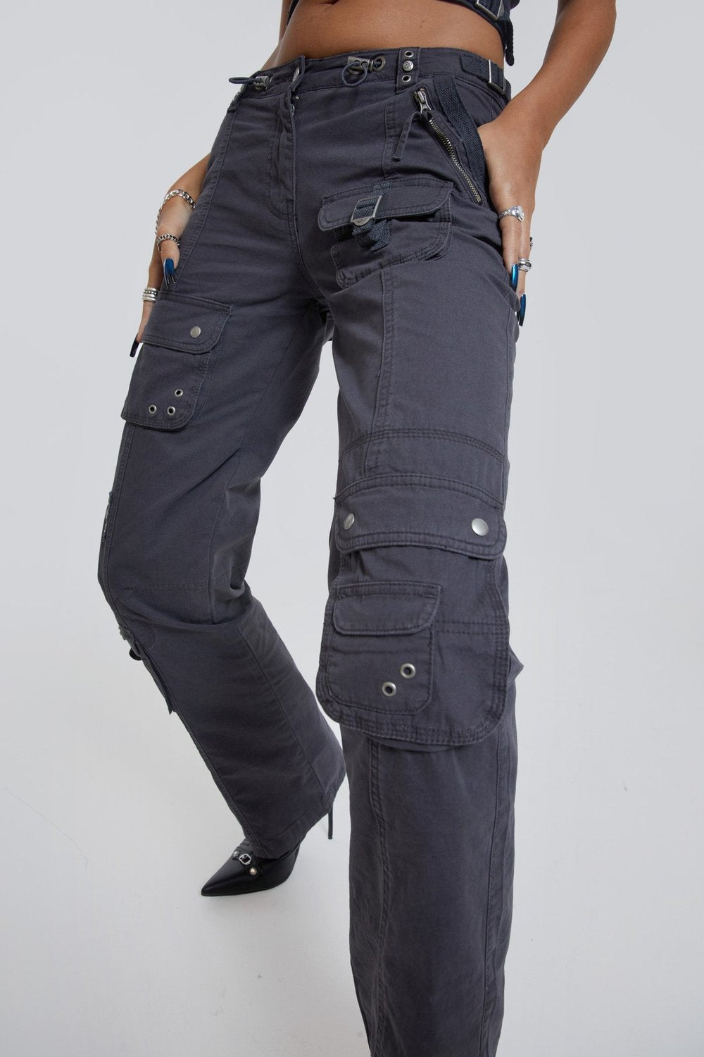 Vintage graue Low-Rise-Cargohose