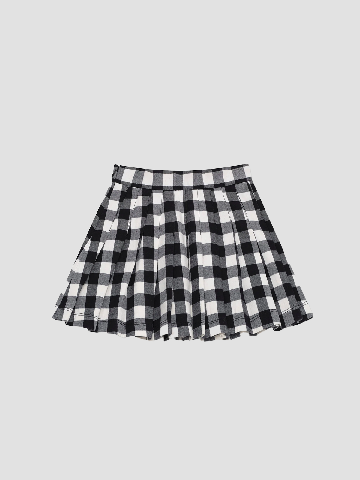 GRASSLAND BLACK AND WHITE CHECKERED PLEATED SKIRT