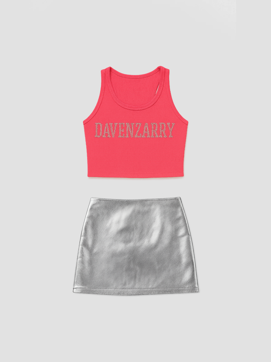Davenzarry Hot Pink Crop & Metallic Silver Mini Skirt Set