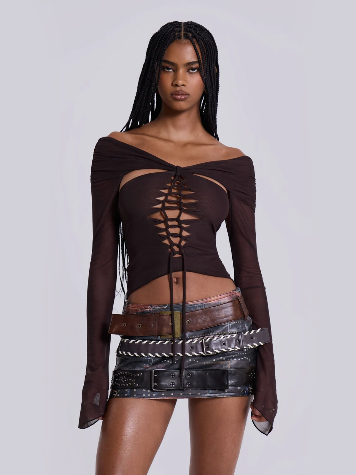 Bianca Macrame Off Shoulder Mesh Top