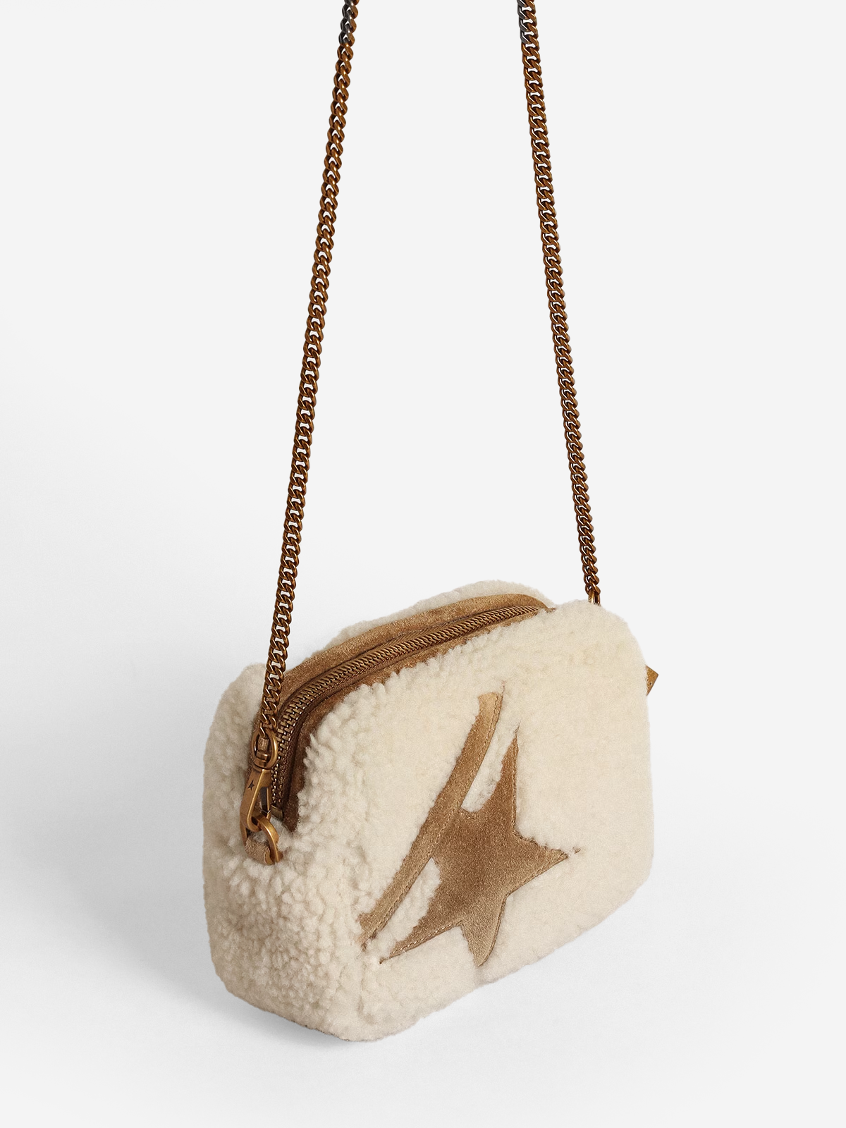 Mini Star Bag in beige shearling with suede star