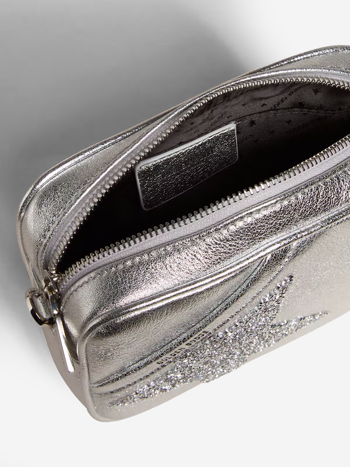 Mini Star Bag in silver laminated leather with tone-on-tone star