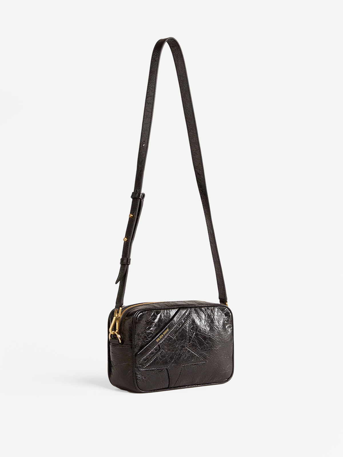 Star Bag in glossy black leather with tone-on-tone star