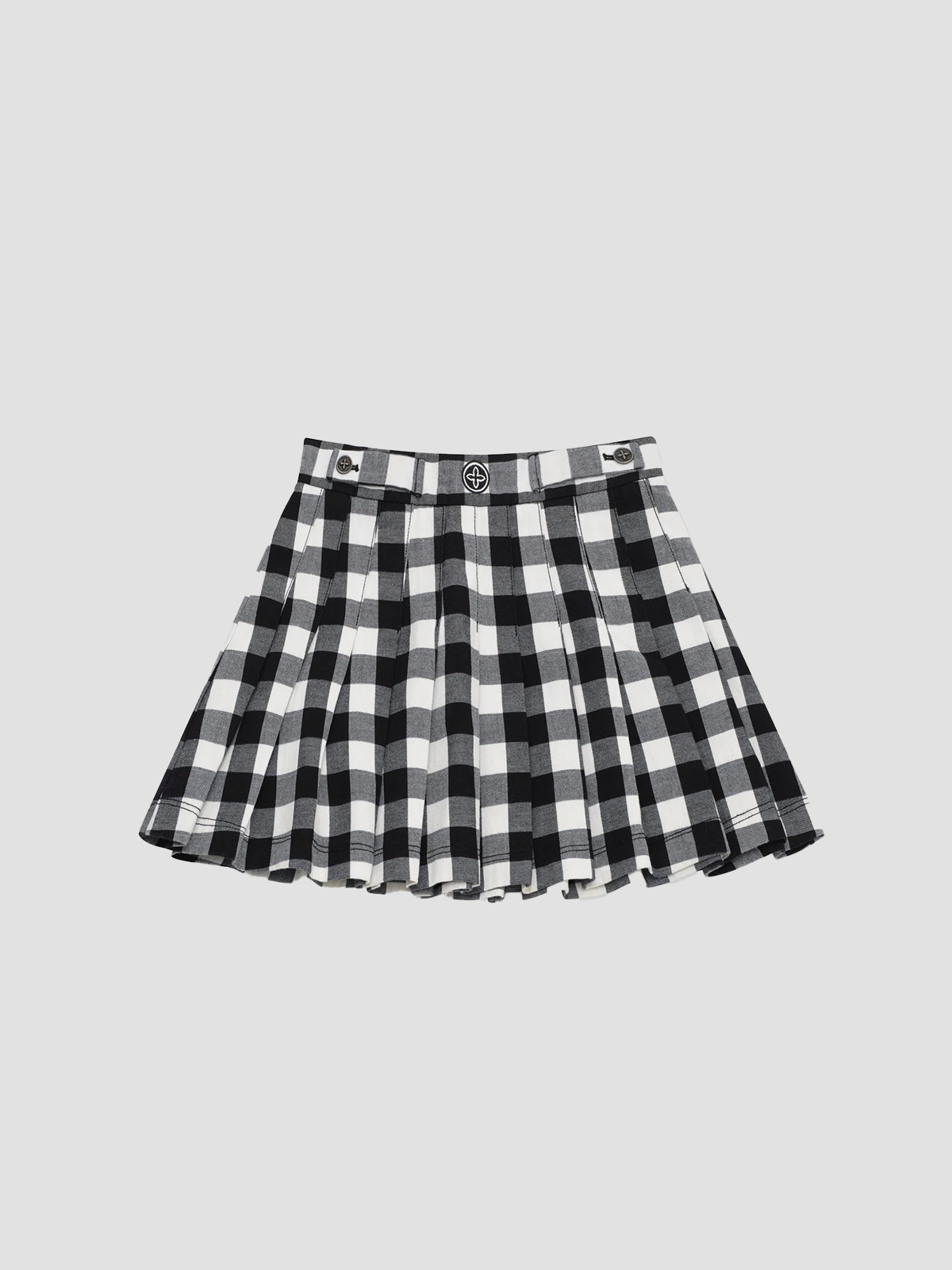 GRASSLAND BLACK AND WHITE CHECKERED PLEATED SKIRT